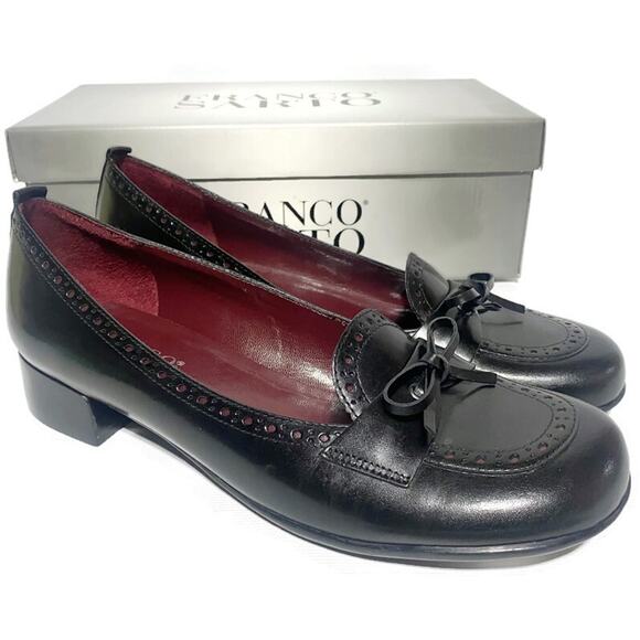 Franco Sarto Tassel Platform Loafers Women 9M Black Leather Slip On Shoes w/Tie - Picture 1 of 11